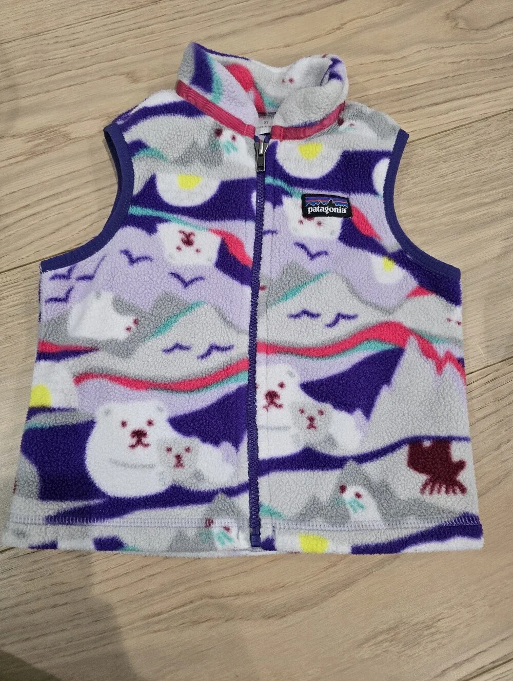 GUC Patagonia Kids Fleece Jacket Purple White Multicolor 2T